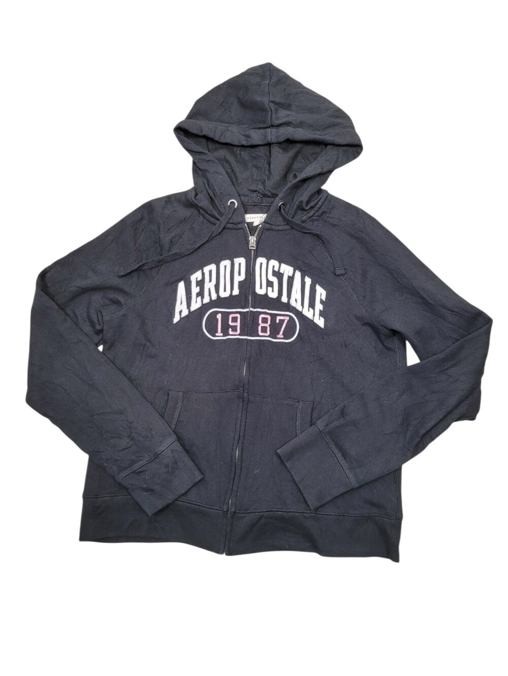 2/$20 Aeropostale Black & White Full Zip Hoodie Sweatshirt Top Size: Large